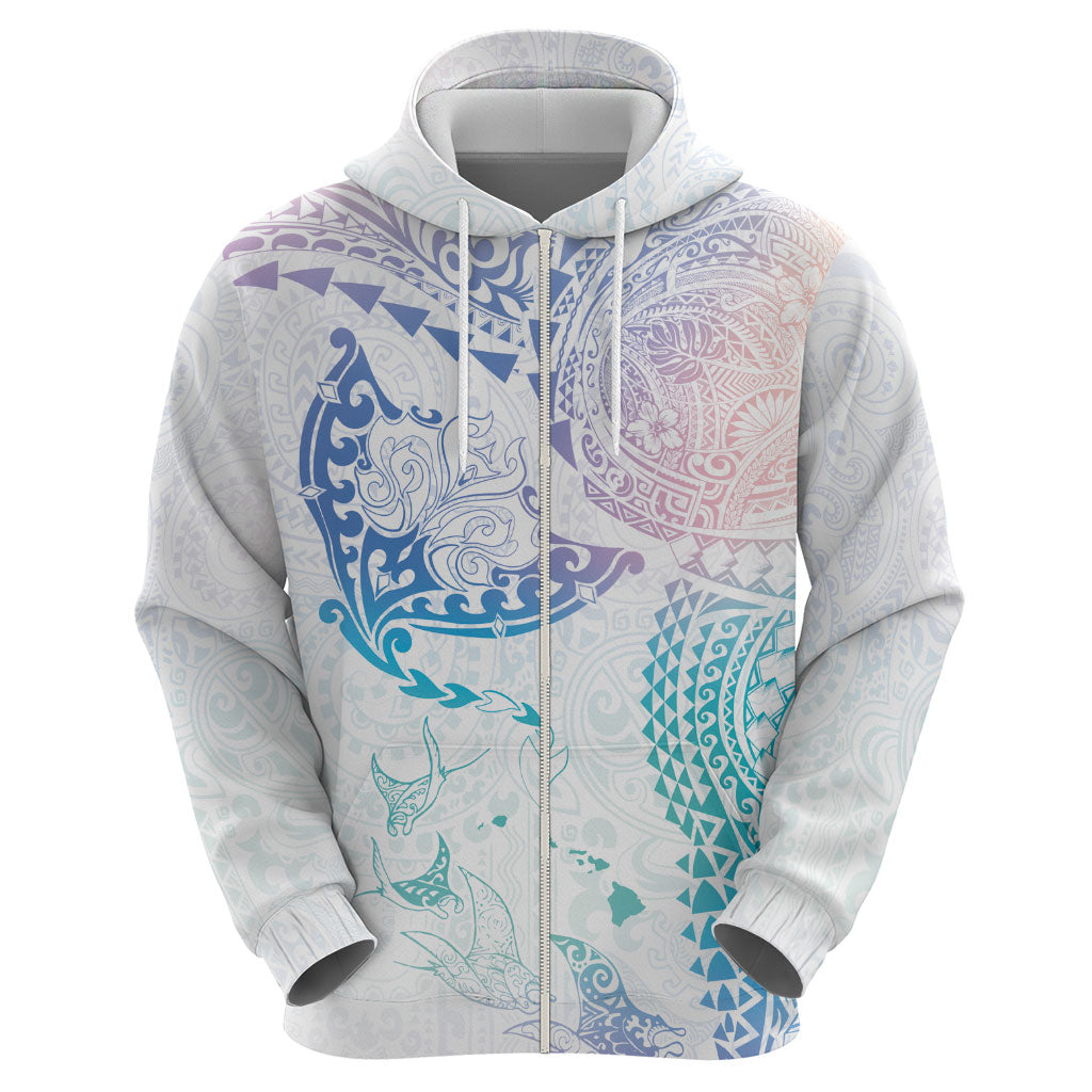 Hawaiian Manta Ray Tribal Zip Hoodie Polynesian Art Motifs Sweet Pastel LT03 - Polynesian Pride