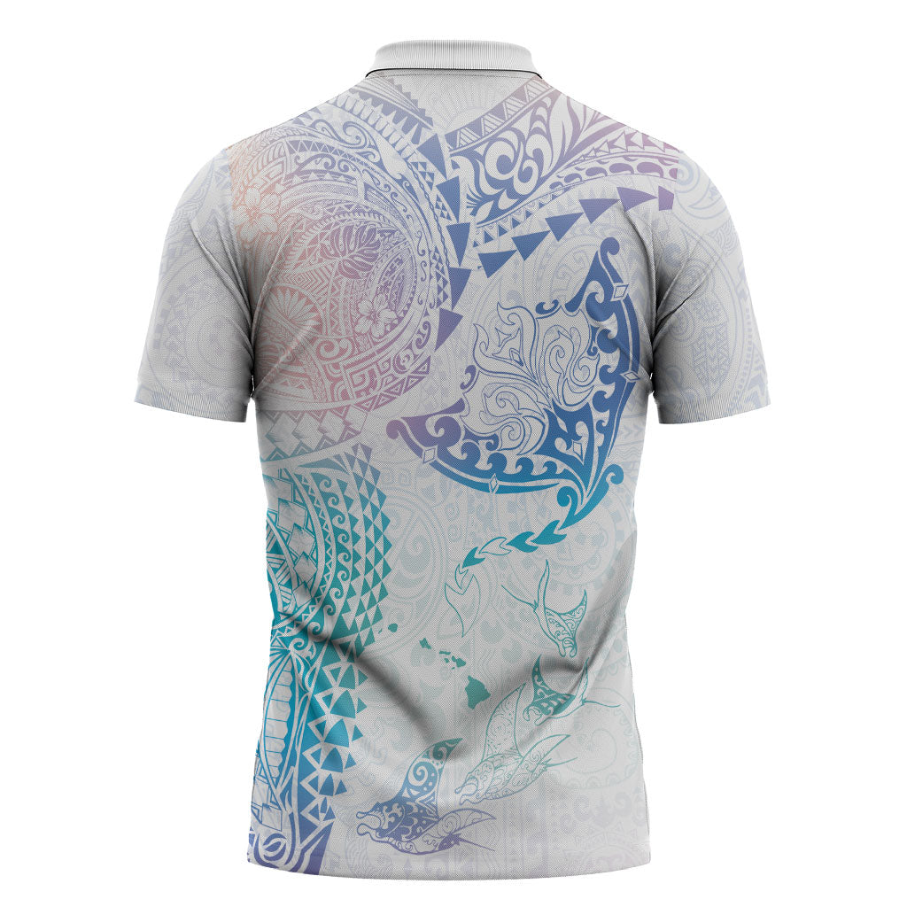 Hawaiian Manta Ray Tribal Zipper Polo Shirt Polynesian Art Motifs Sweet Pastel LT03 - Polynesian Pride