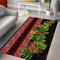 Maori Tukutuku Area Rug with Ferns Pohutukawa and Kowhai Tribal Moko Patterns