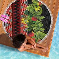 Maori Tukutuku Beach Blanket with Ferns Pohutukawa and Kowhai Tribal Moko Patterns