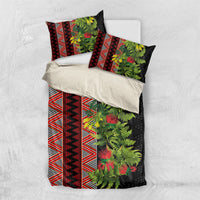 Maori Tukutuku Bedding Set with Ferns Pohutukawa and Kowhai Tribal Moko Patterns