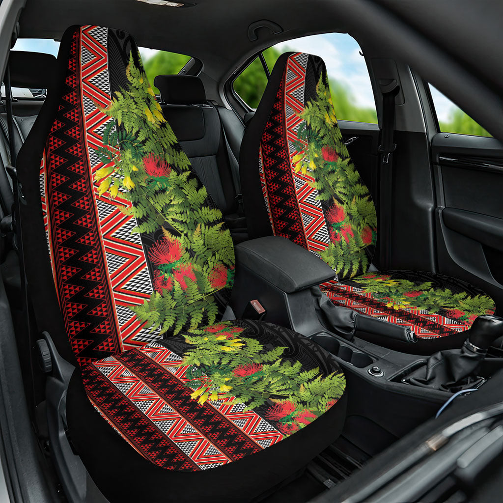 Maori Tukutuku Car Seat Cover with Ferns Pohutukawa and Kowhai Tribal Moko Patterns