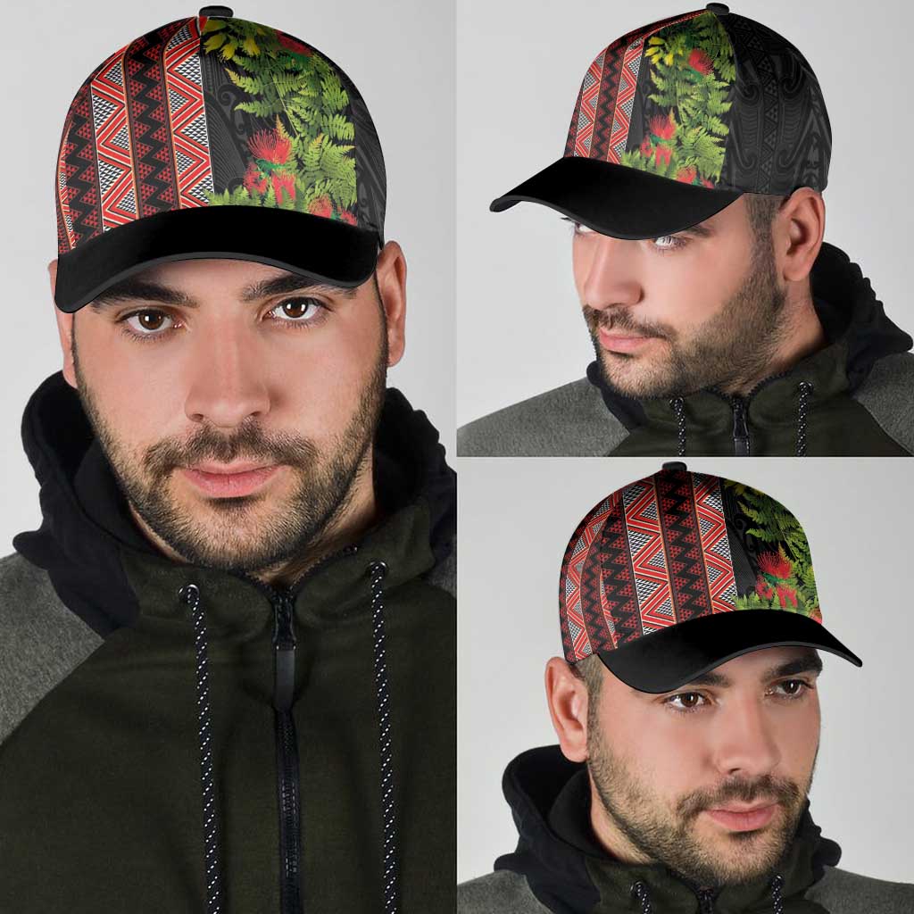 Maori Tukutuku Classic Cap with Ferns Pohutukawa and Kowhai Tribal Moko Patterns