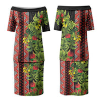 Maori Tukutuku Family Matching Puletasi and Hawaiian Shirt with Ferns Pohutukawa and Kowhai Tribal Moko Patterns