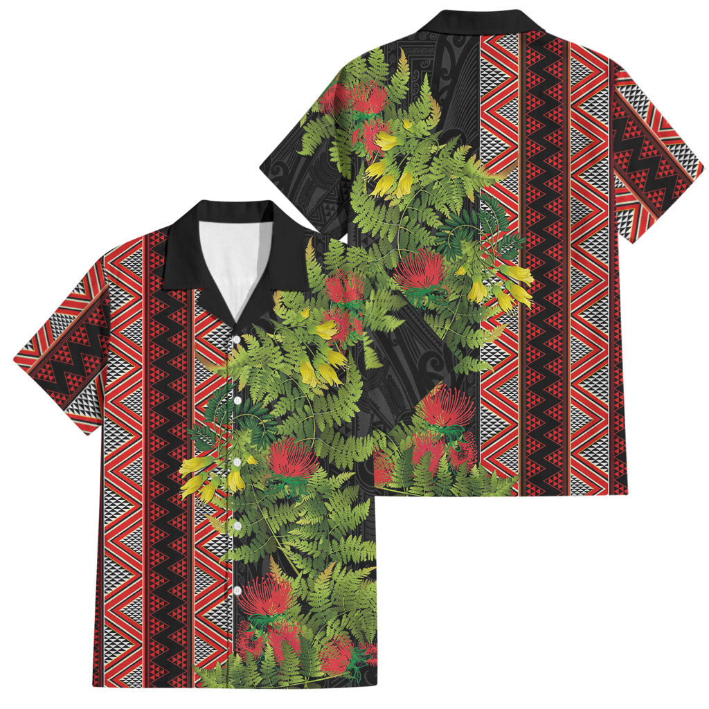 Maori Tukutuku Family Matching Puletasi and Hawaiian Shirt with Ferns Pohutukawa and Kowhai Tribal Moko Patterns