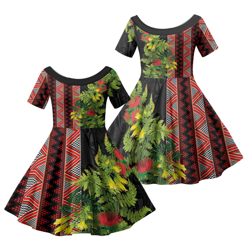 Maori Tukutuku Family Matching Puletasi and Hawaiian Shirt with Ferns Pohutukawa and Kowhai Tribal Moko Patterns