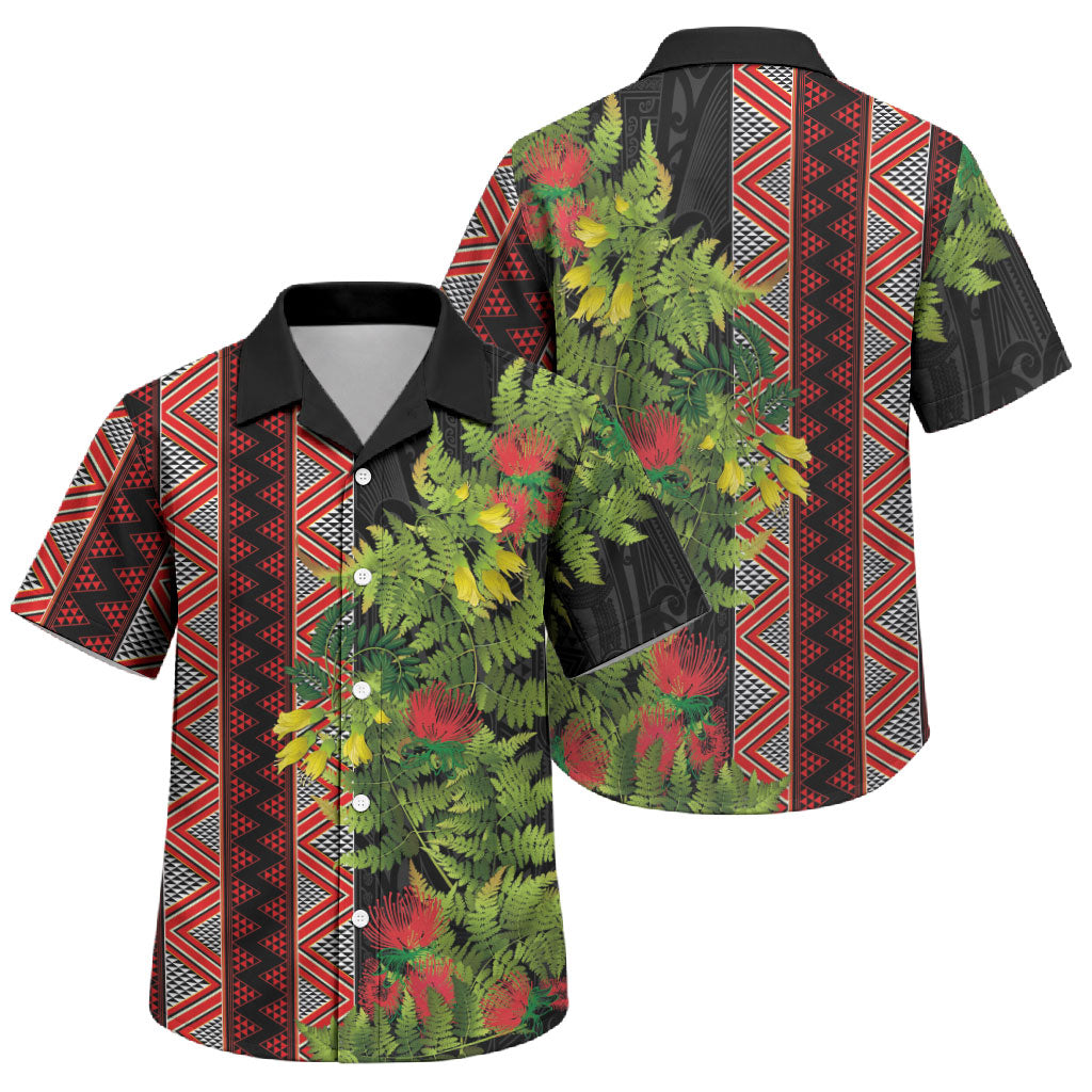 Maori Tukutuku Family Matching Puletasi and Hawaiian Shirt with Ferns Pohutukawa and Kowhai Tribal Moko Patterns