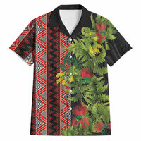 Maori Tukutuku Hawaiian Shirt with Ferns Pohutukawa and Kowhai Tribal Moko Patterns