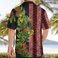 Maori Tukutuku Hawaiian Shirt with Ferns Pohutukawa and Kowhai Tribal Moko Patterns