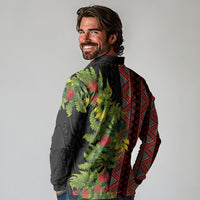 Maori Tukutuku Long Sleeve Polo Shirt with Ferns Pohutukawa and Kowhai Tribal Moko Patterns