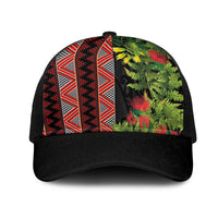 Maori Tukutuku Mesh Trucker Cap with Ferns Pohutukawa and Kowhai Tribal Moko Patterns