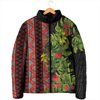 Maori Tukutuku Padded Jacket with Ferns Pohutukawa and Kowhai Tribal Moko Patterns