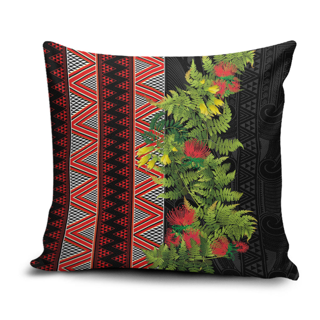 Maori Tukutuku Pillow Cover with Ferns Pohutukawa and Kowhai Tribal Moko Patterns