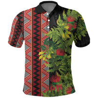 Maori Tukutuku Polo Shirt with Ferns Pohutukawa and Kowhai Tribal Moko Patterns