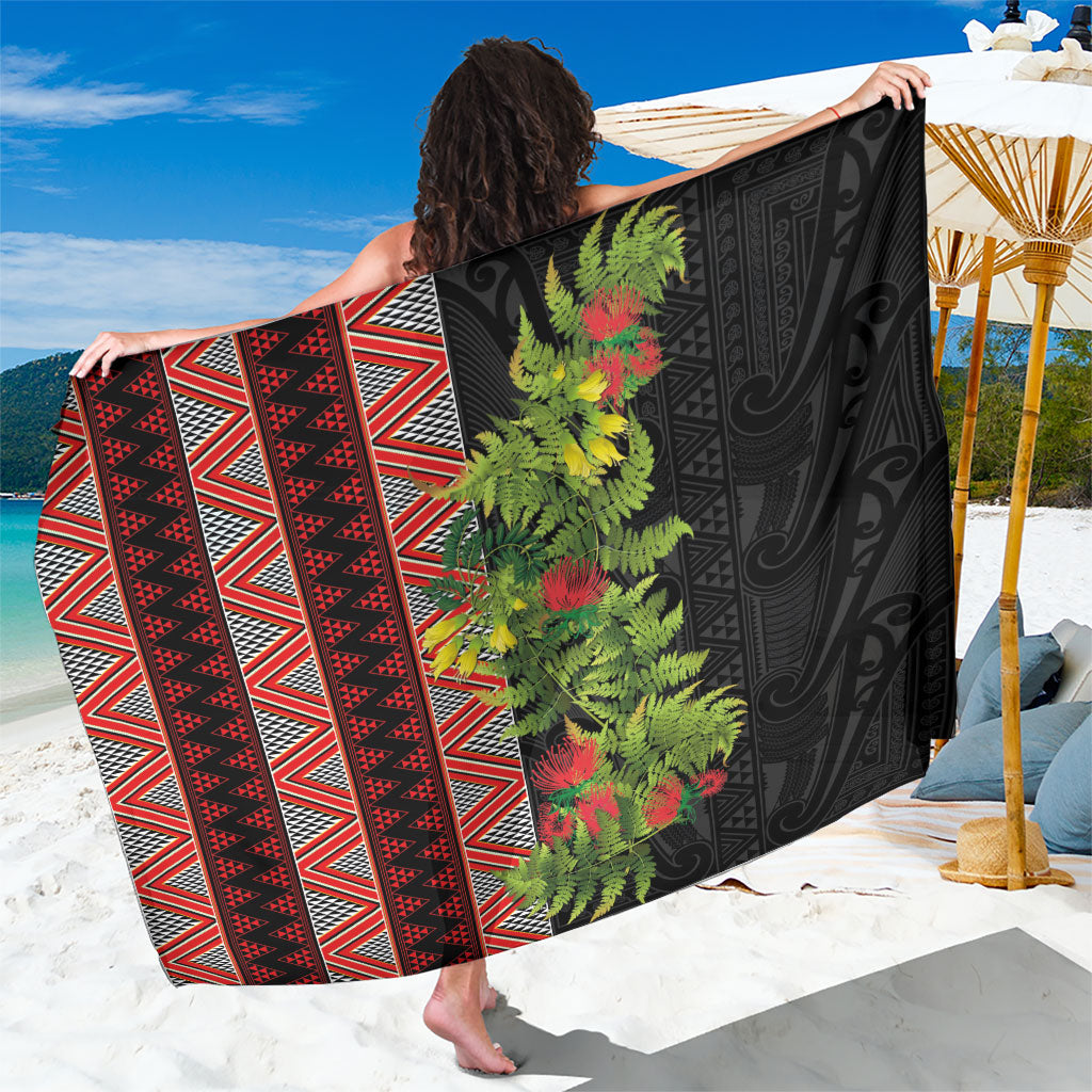 Maori Tukutuku Sarong with Ferns Pohutukawa and Kowhai Tribal Moko Patterns LT03 One Size 44 x 66 inches Multicolor - Polynesian Pride