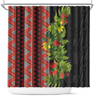 Maori Tukutuku Shower Curtain with Ferns Pohutukawa and Kowhai Tribal Moko Patterns