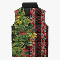 Maori Tukutuku Sleeveless Puffer Jacket with Ferns Pohutukawa and Kowhai Tribal Moko Patterns