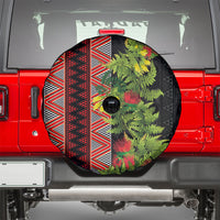 Maori Tukutuku Spare Tire Cover with Ferns Pohutukawa and Kowhai Tribal Moko Patterns