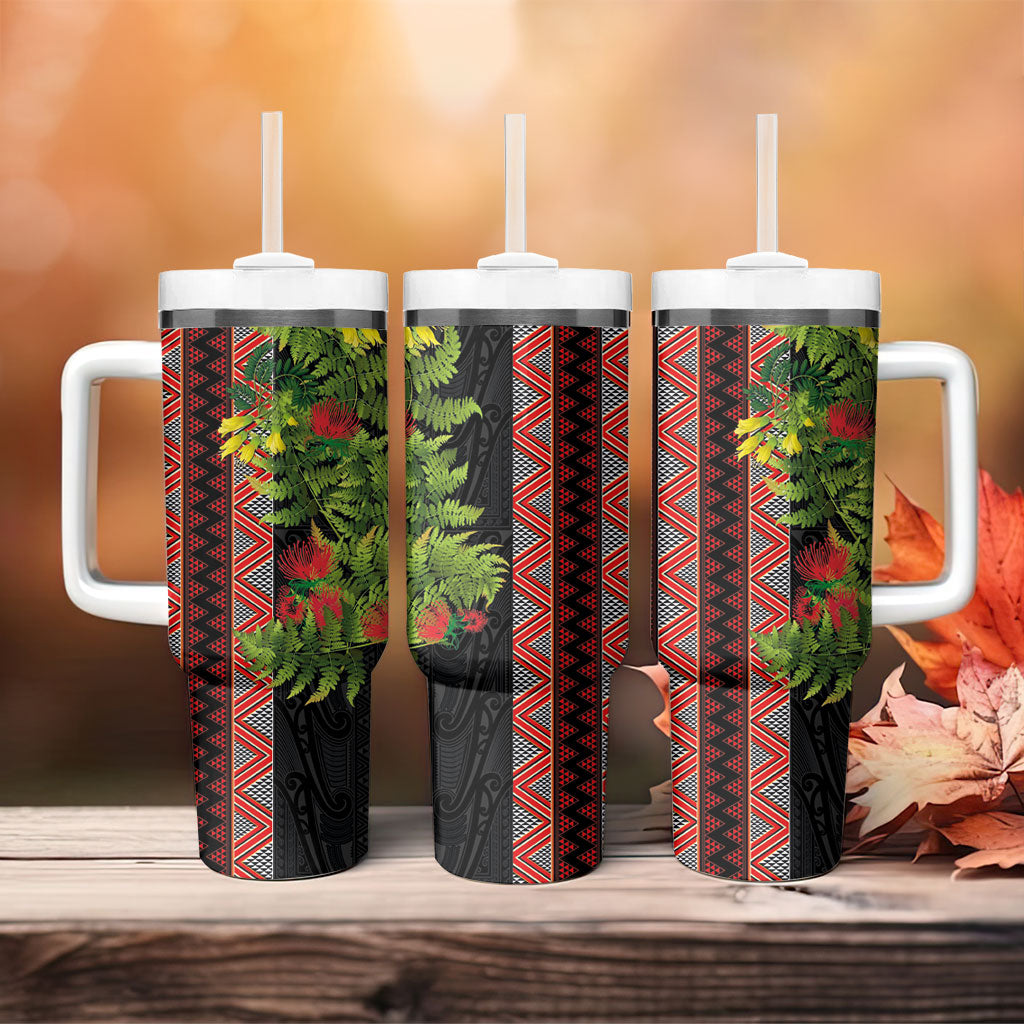 Maori Tukutuku Tumbler With Handle with Ferns Pohutukawa and Kowhai Tribal Moko Patterns