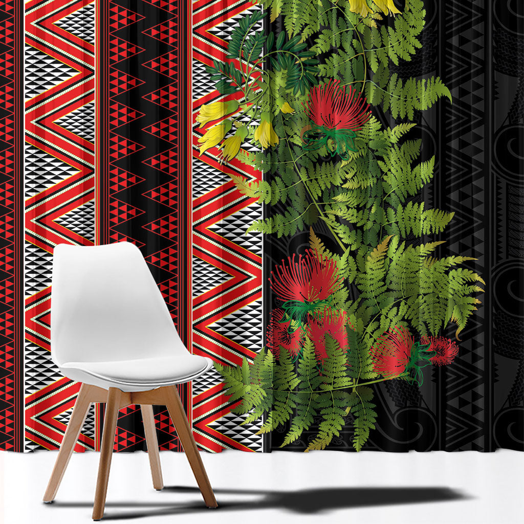 Maori Tukutuku Window Curtain with Ferns Pohutukawa and Kowhai Tribal Moko Patterns