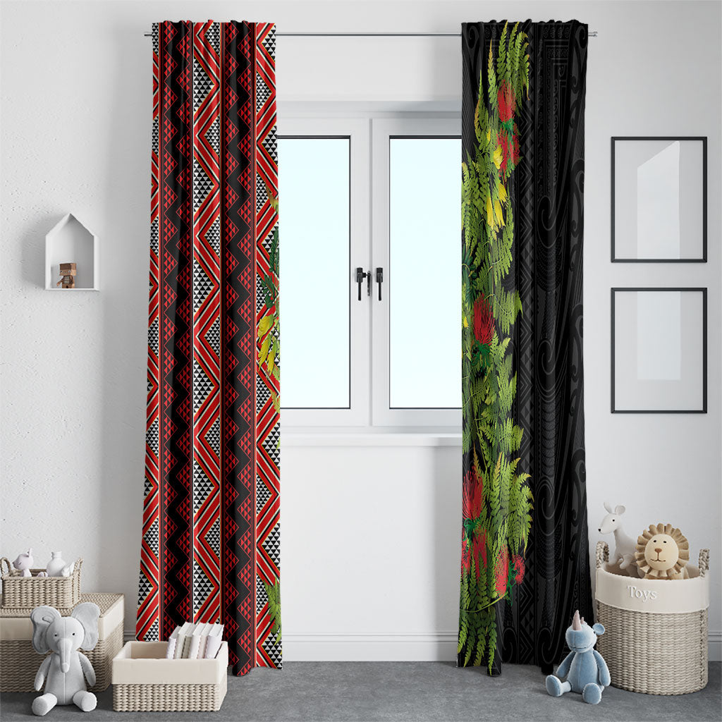 Maori Tukutuku Window Curtain with Ferns Pohutukawa and Kowhai Tribal Moko Patterns