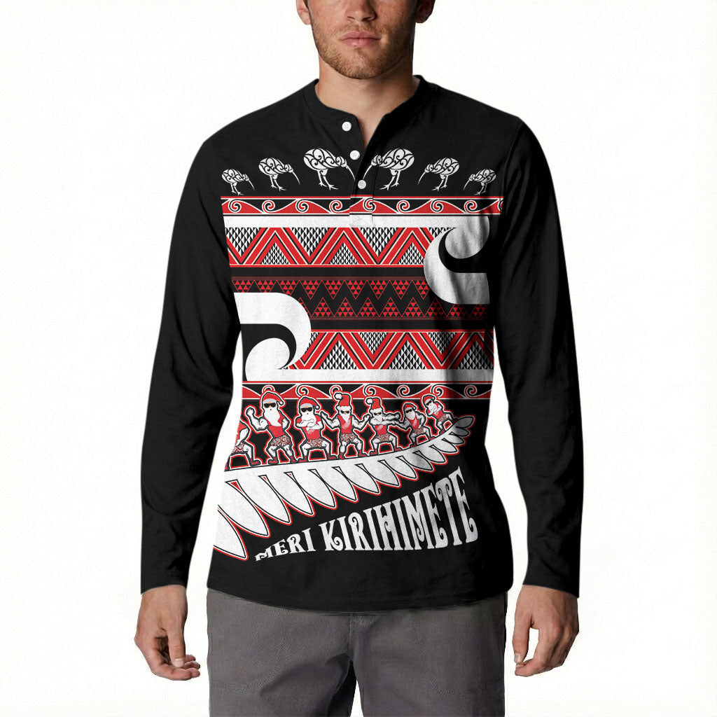 New Zealand Christmas Button Sweatshirt Funny Santa Claus Haka Dance with Tukutuku