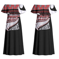 New Zealand Christmas Couples Matching Off Shoulder Maxi Dress and Hawaiian Shirt Funny Santa Claus Haka Dance with Tukutuku