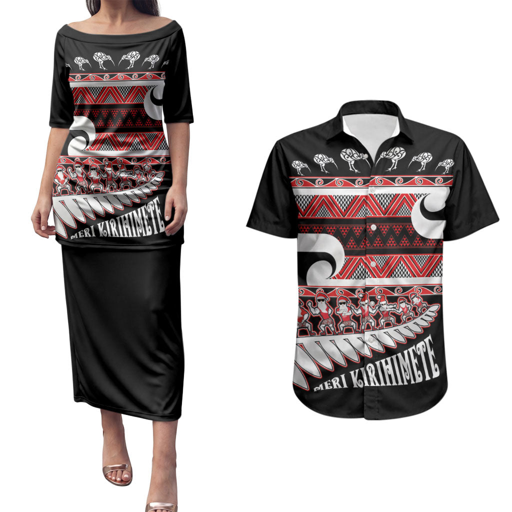 New Zealand Christmas Couples Matching Puletasi and Hawaiian Shirt Funny Santa Claus Haka Dance with Tukutuku LT03 Multicolor - Polynesian Pride