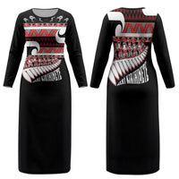 New Zealand Christmas Family Matching Long Sleeve Bodycon Dress and Hawaiian Shirt Funny Santa Claus Haka Dance with Tukutuku