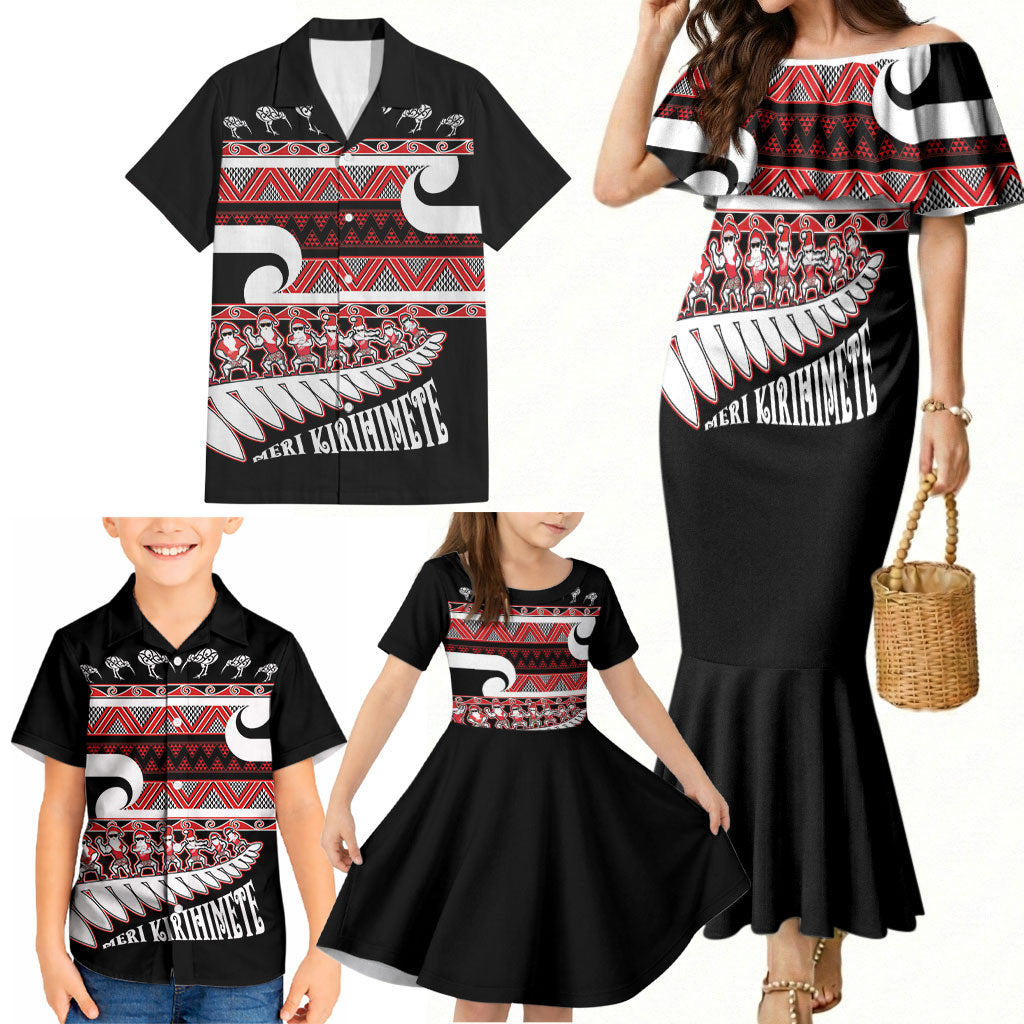New Zealand Christmas Family Matching Mermaid Dress and Hawaiian Shirt Funny Santa Claus Haka Dance with Tukutuku