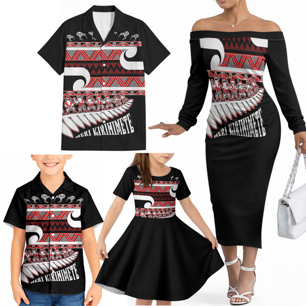 New Zealand Christmas Family Matching Off The Shoulder Long Sleeve Dress and Hawaiian Shirt Funny Santa Claus Haka Dance with Tukutuku