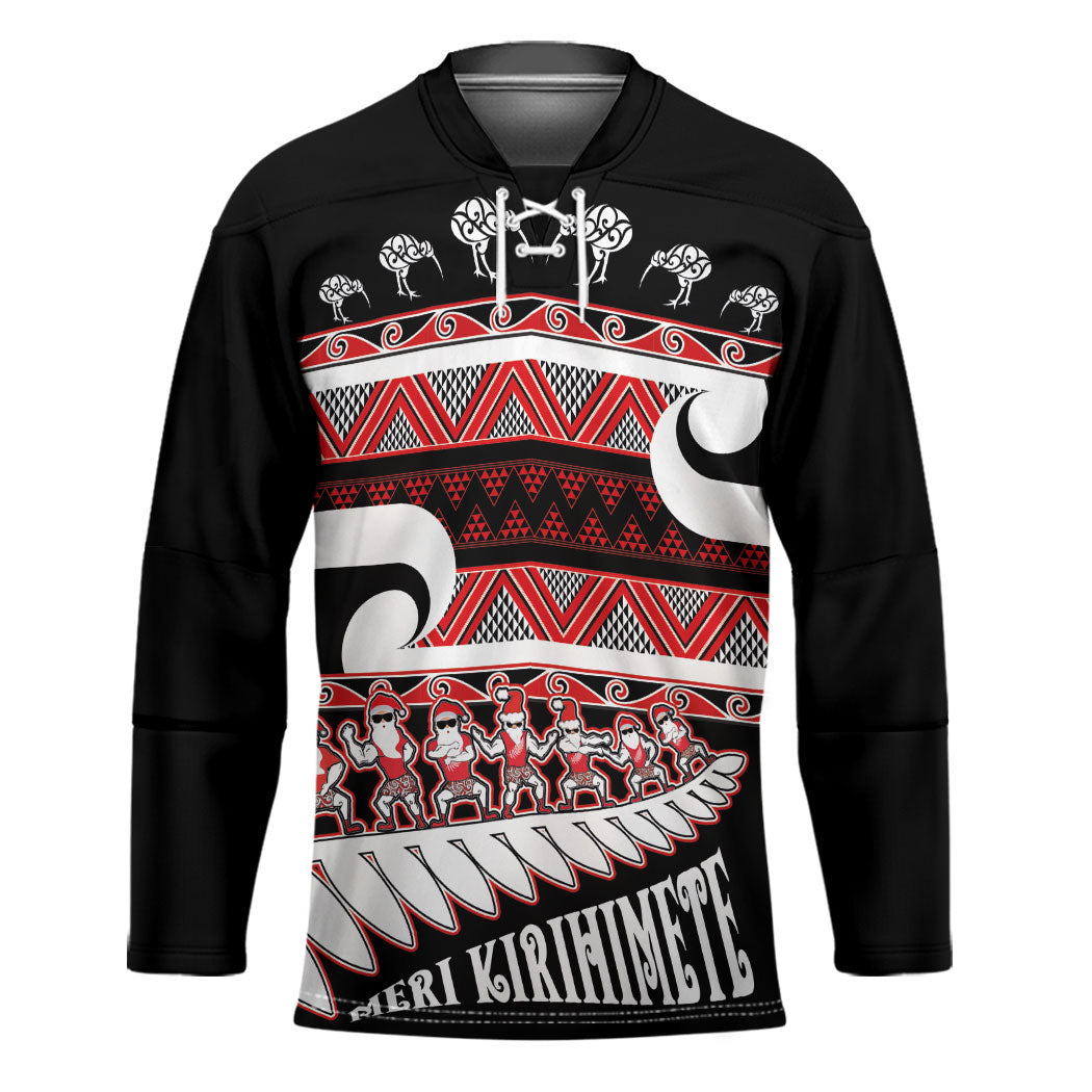 New Zealand Christmas Hockey Jersey Funny Santa Claus Haka Dance with Tukutuku