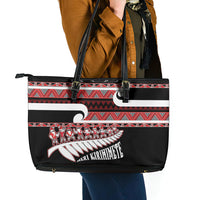 New Zealand Christmas Leather Tote Bag Funny Santa Claus Haka Dance with Tukutuku