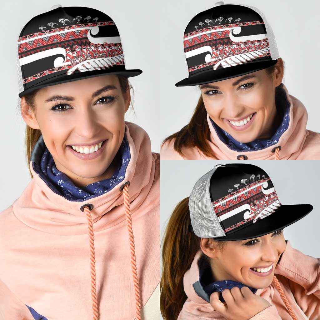 New Zealand Christmas Mesh Trucker Cap Funny Santa Claus Haka Dance with Tukutuku