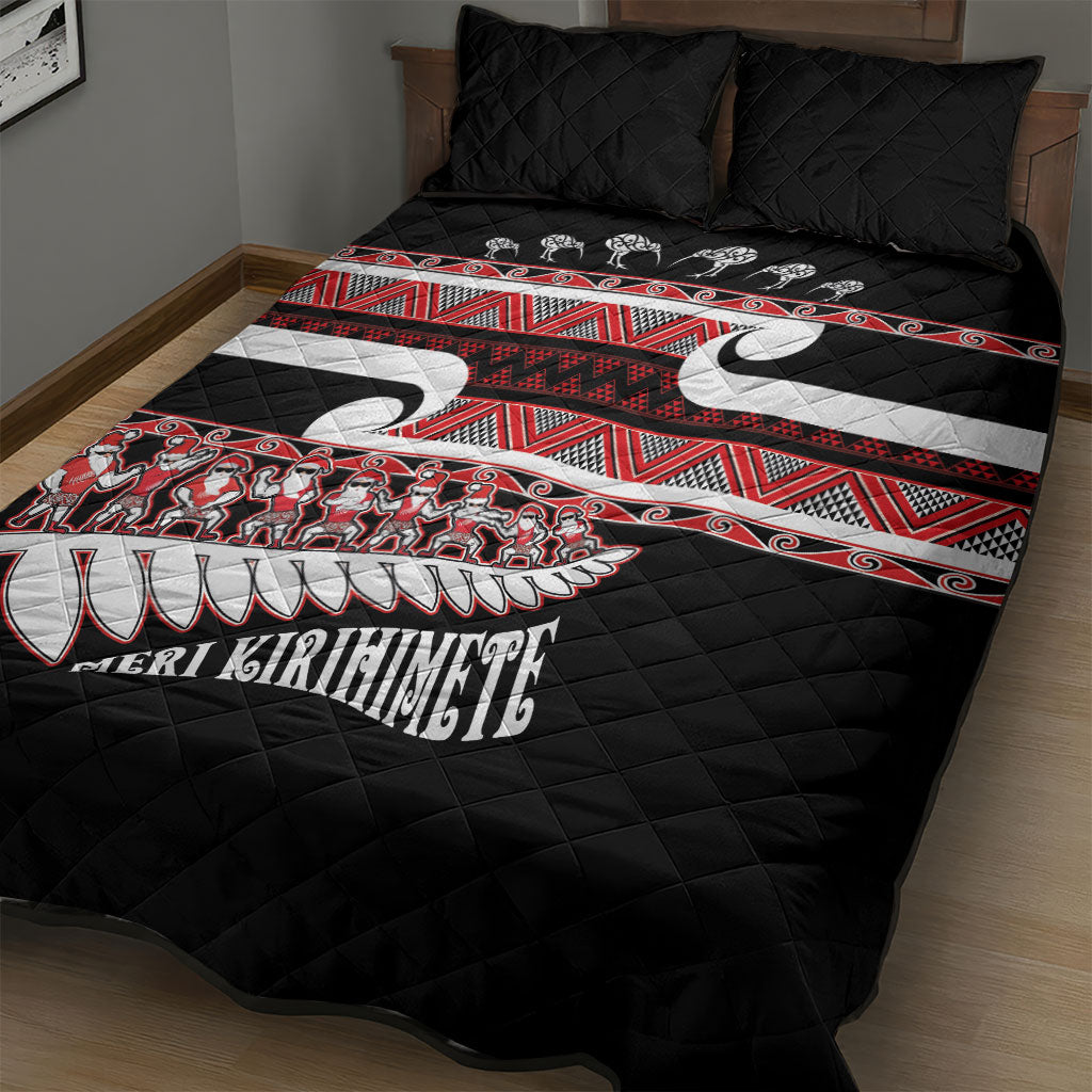 New Zealand Christmas Quilt Bed Set Funny Santa Claus Haka Dance with Tukutuku