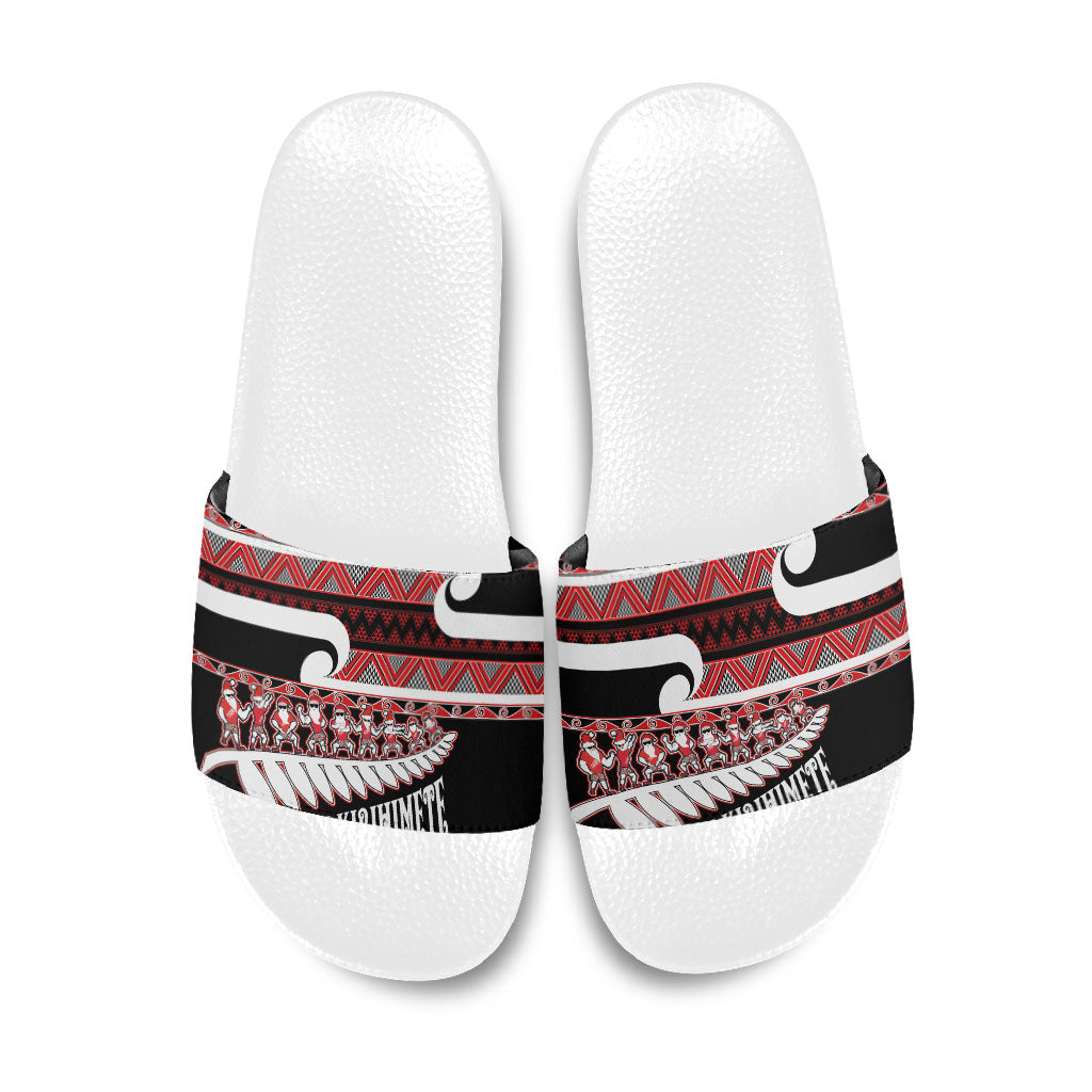 New Zealand Christmas Slide Sandals Funny Santa Claus Haka Dance with Tukutuku