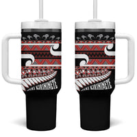 New Zealand Christmas Tumbler With Handle Funny Santa Claus Haka Dance with Tukutuku