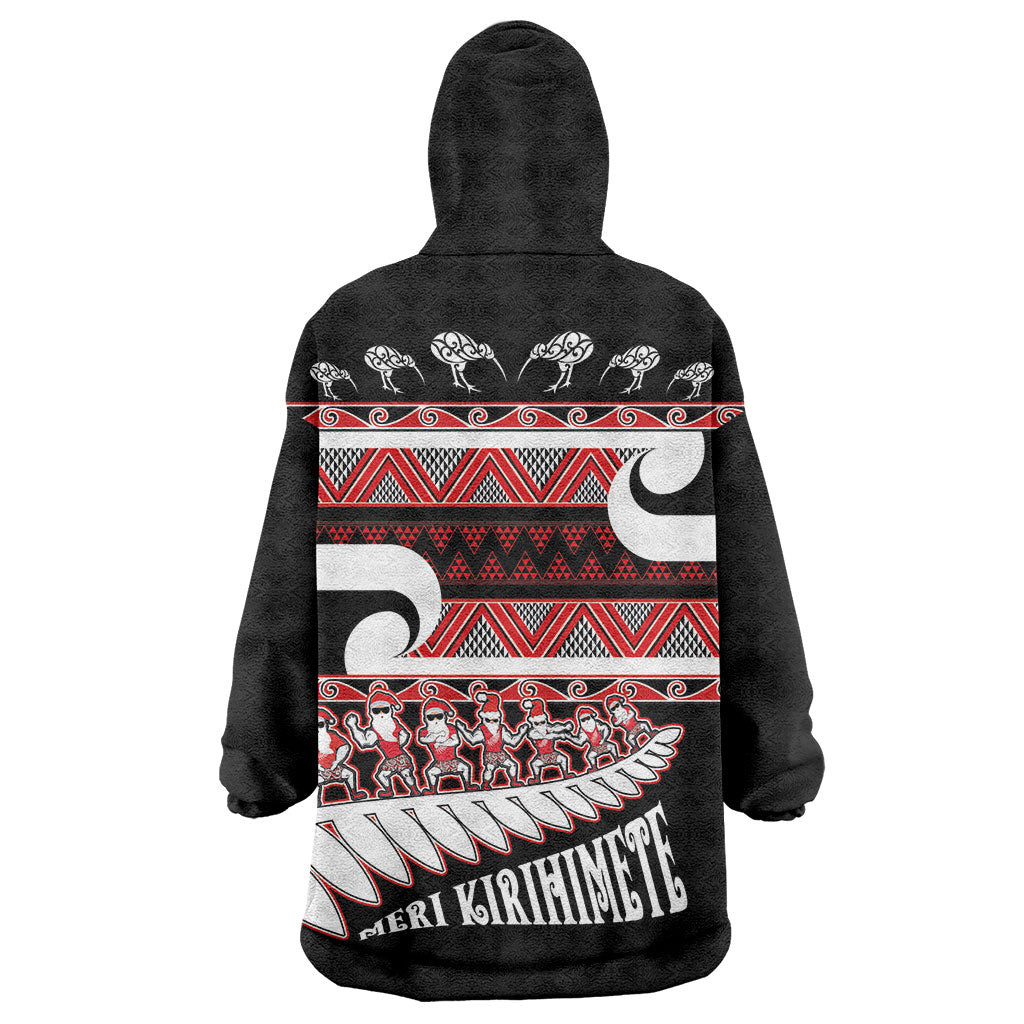 New Zealand Christmas Wearable Blanket Hoodie Funny Santa Claus Haka Dance with Tukutuku