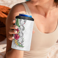 Hawaii DNA Kakau Tattoo 4 in 1 Can Cooler Tumbler with Plumeria and Hibiscus Tropical Plants White Color
