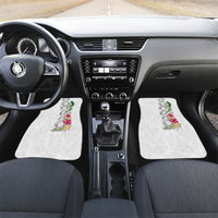 Hawaii DNA Kakau Tattoo Car Mats with Plumeria and Hibiscus Tropical Plants White Color