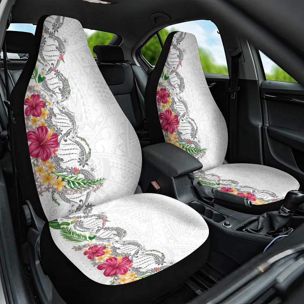Hawaii DNA Kakau Tattoo Car Seat Cover with Plumeria and Hibiscus Tropical Plants White Color