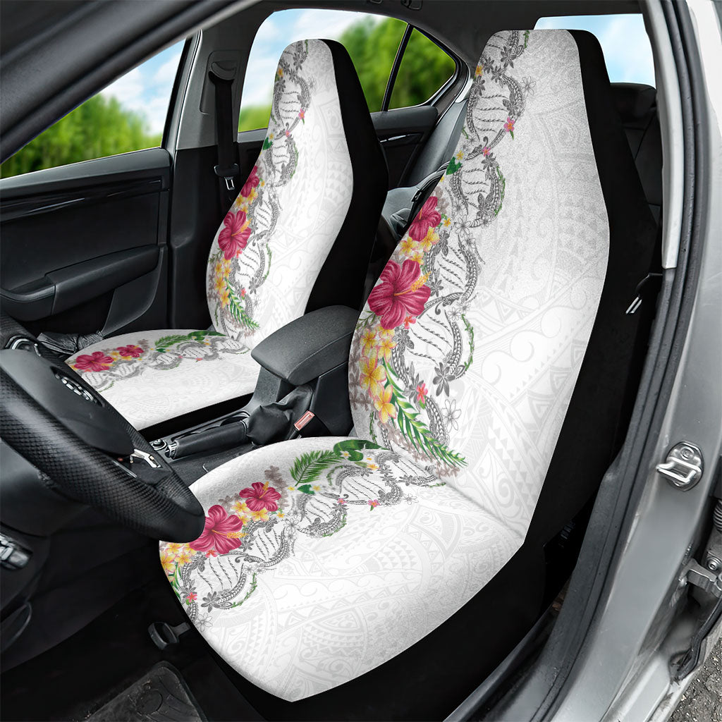 Hawaii DNA Kakau Tattoo Car Seat Cover with Plumeria and Hibiscus Tropical Plants White Color