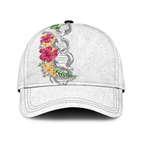 Hawaii DNA Kakau Tattoo Classic Cap with Plumeria and Hibiscus Tropical Plants White Color