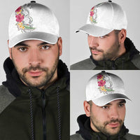 Hawaii DNA Kakau Tattoo Classic Cap with Plumeria and Hibiscus Tropical Plants White Color
