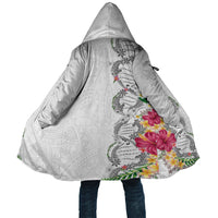 Hawaii DNA Kakau Tattoo Cloak with Plumeria and Hibiscus Tropical Plants White Color