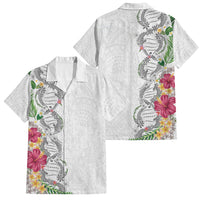 Hawaii DNA Kakau Tattoo Family Matching Puletasi and Hawaiian Shirt with Plumeria and Hibiscus Tropical Plants White Color