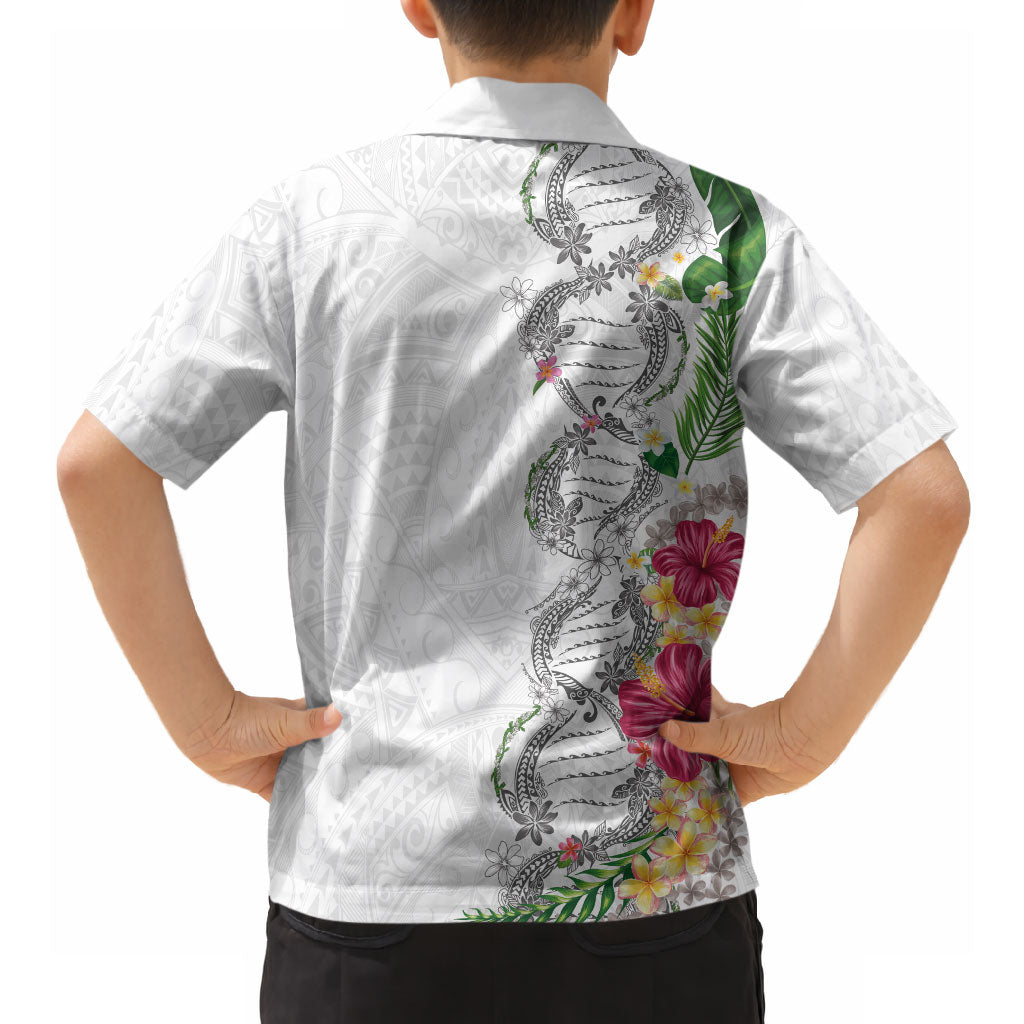 Hawaii DNA Kakau Tattoo Hawaiian Shirt with Plumeria and Hibiscus Tropical Plants White Color