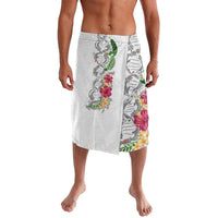 Hawaii DNA Kakau Tattoo Lavalava with Plumeria and Hibiscus Tropical Plants White Color