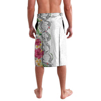 Hawaii DNA Kakau Tattoo Lavalava with Plumeria and Hibiscus Tropical Plants White Color