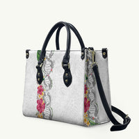 Hawaii DNA Kakau Tattoo Leather Bag with Plumeria and Hibiscus Tropical Plants White Color